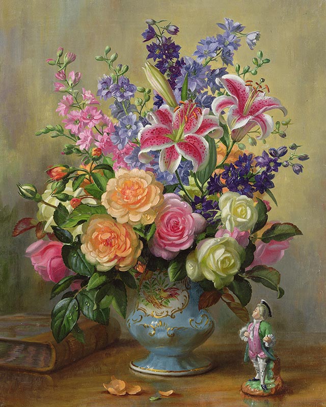 Roses, Lilies and Delphiniums